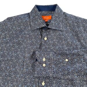 Tallia Shirt Mens Small 14 1/2 Navy Blue Floral Starfish Print Flip Cuff Cotton